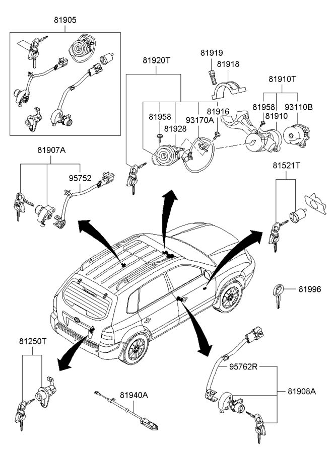 Hyundai Tucson KEY & CYLINDER SET