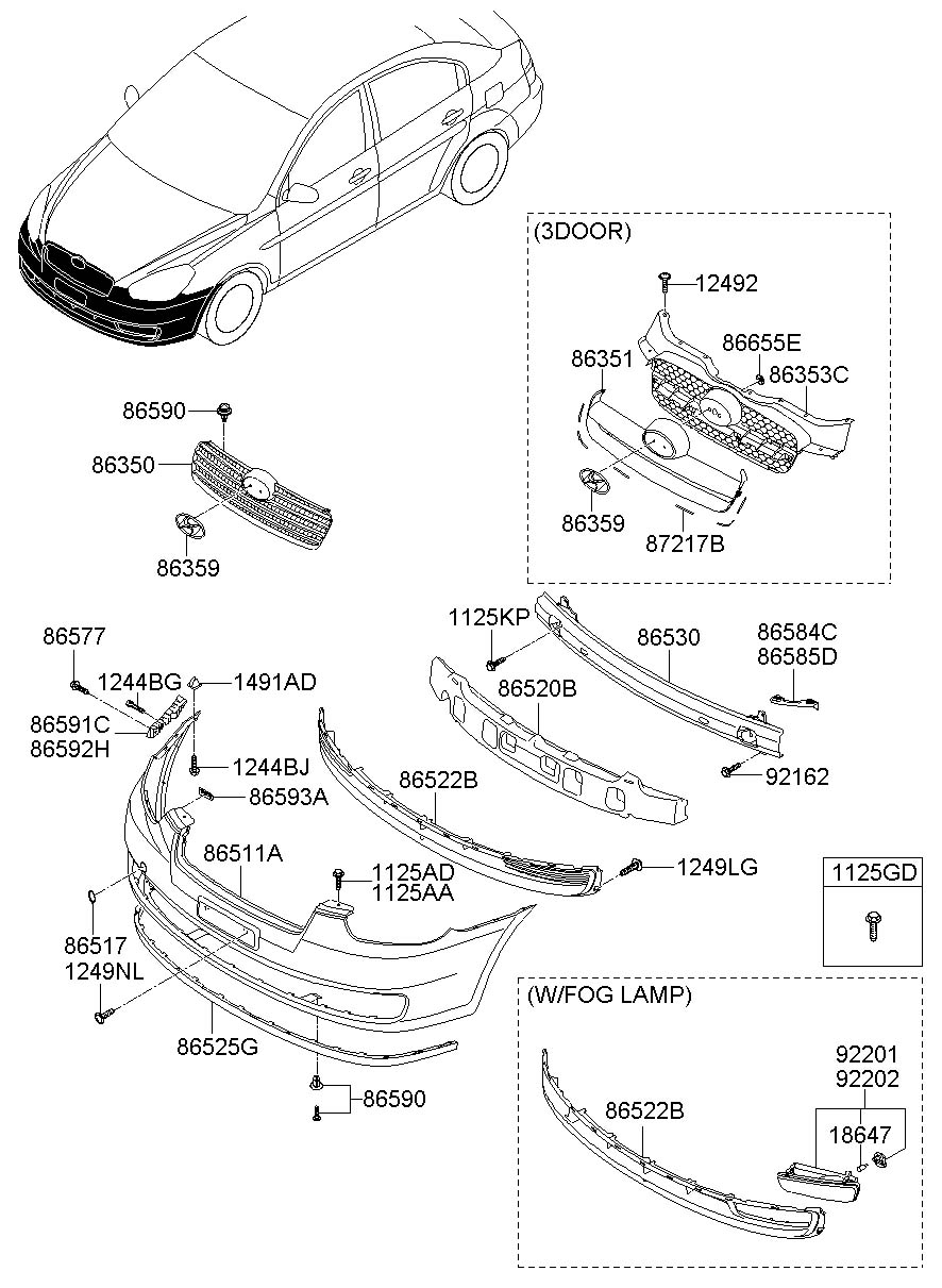 865111e010 - Hyundai Bumper Cover (front, Upper, Lower) 