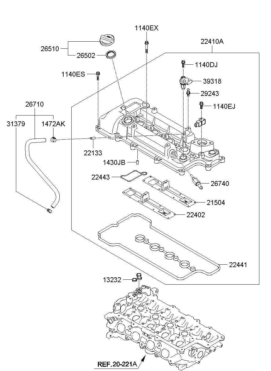 224412B610 - Hyundai Gasket - rocker cover. Inclspark, seals | Jim ...