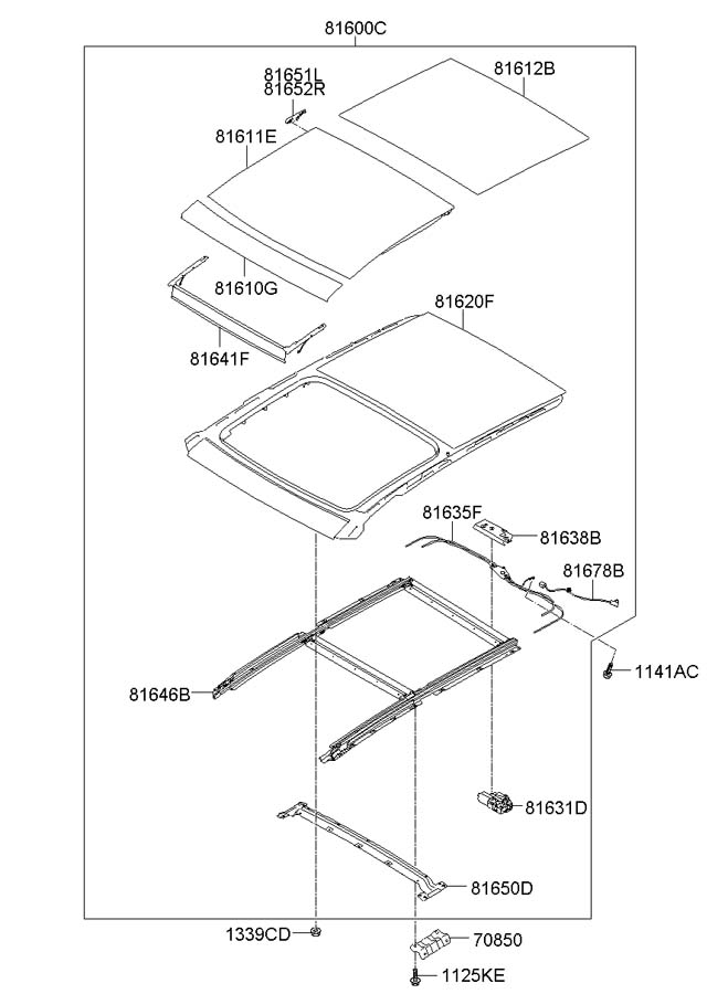 Hyundai Tucson Panorama roof assembly. Sunroof assembly - 816002S040MCH ...